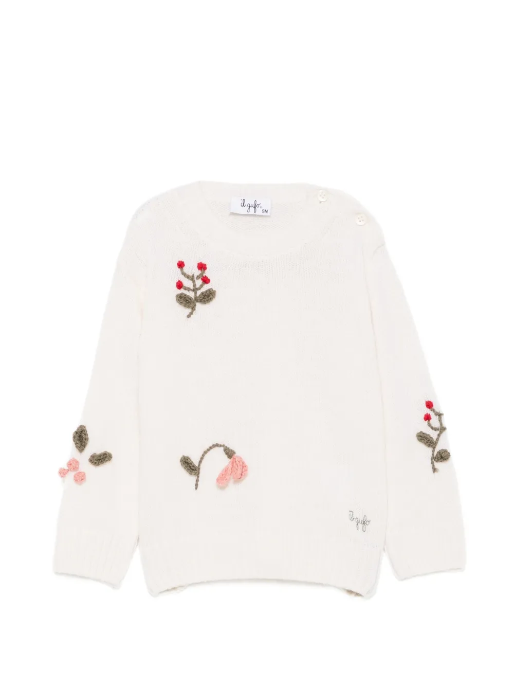Il Gufo floral-embroidered button-shoulder sweater Beige