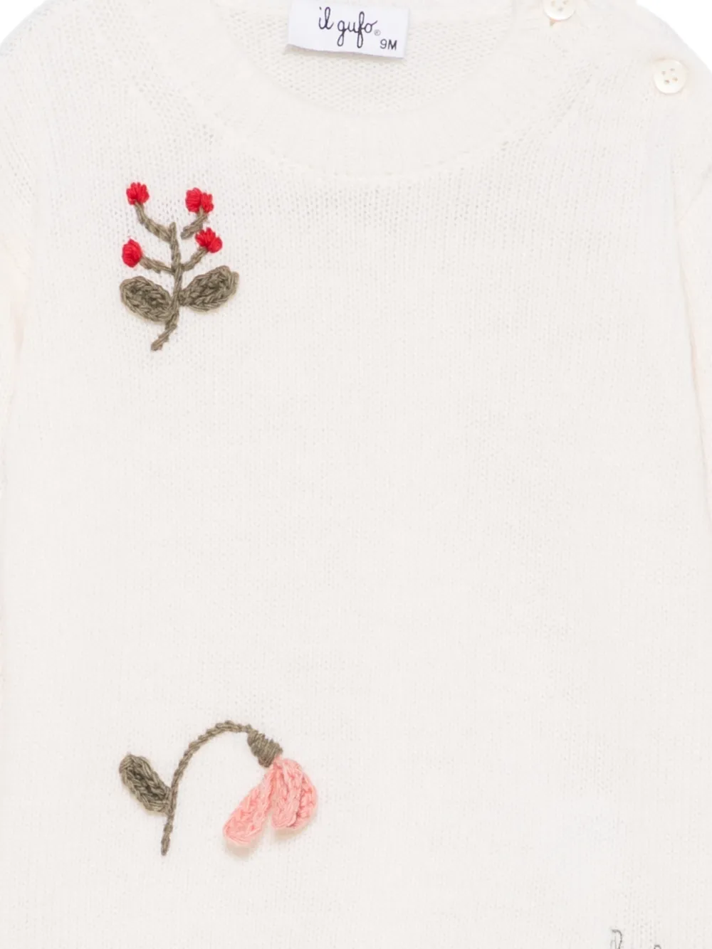 Il Gufo floral-embroidered button-shoulder sweater Beige