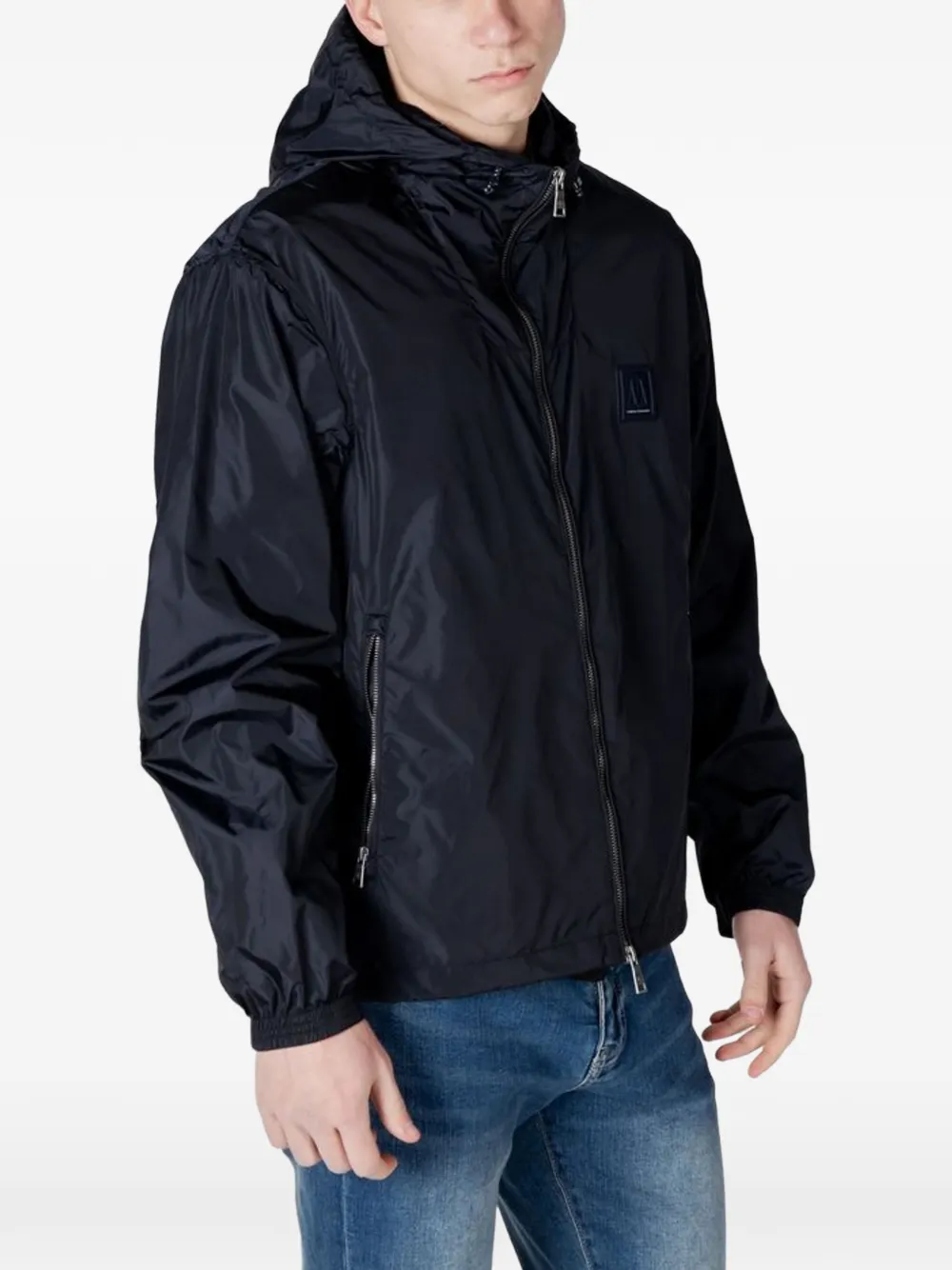 Armani Exchange logo-patch hooded jacket Blauw
