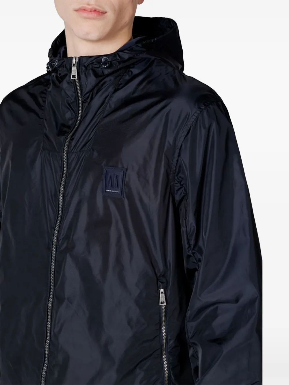 Armani Exchange logo-patch hooded jacket Blauw