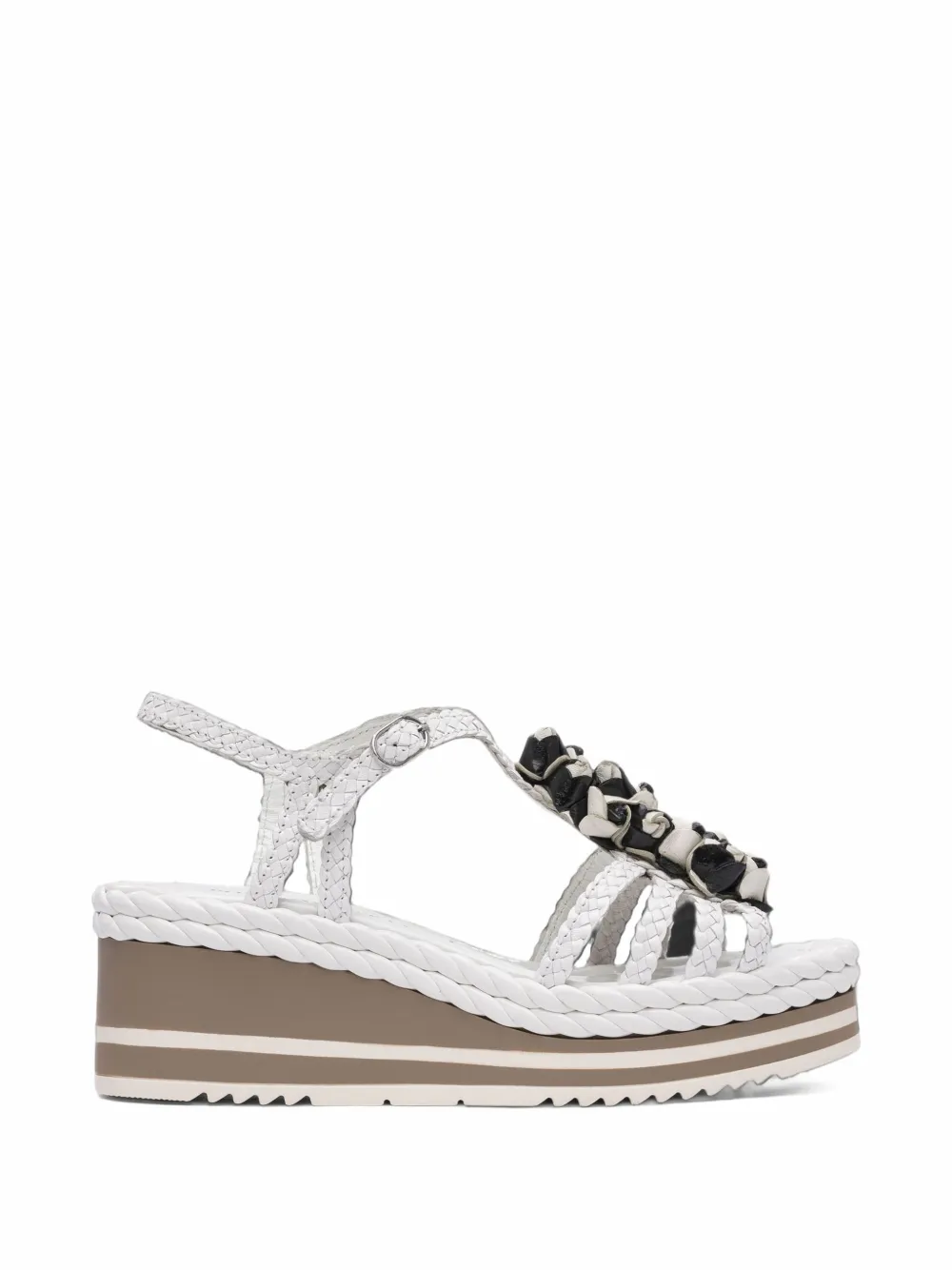PONS QUINTANA floral-embellished braided leather sandals - Blanc