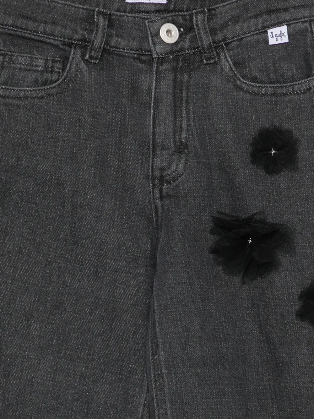 Il Gufo flower-appliqué wide-leg jeans Zwart
