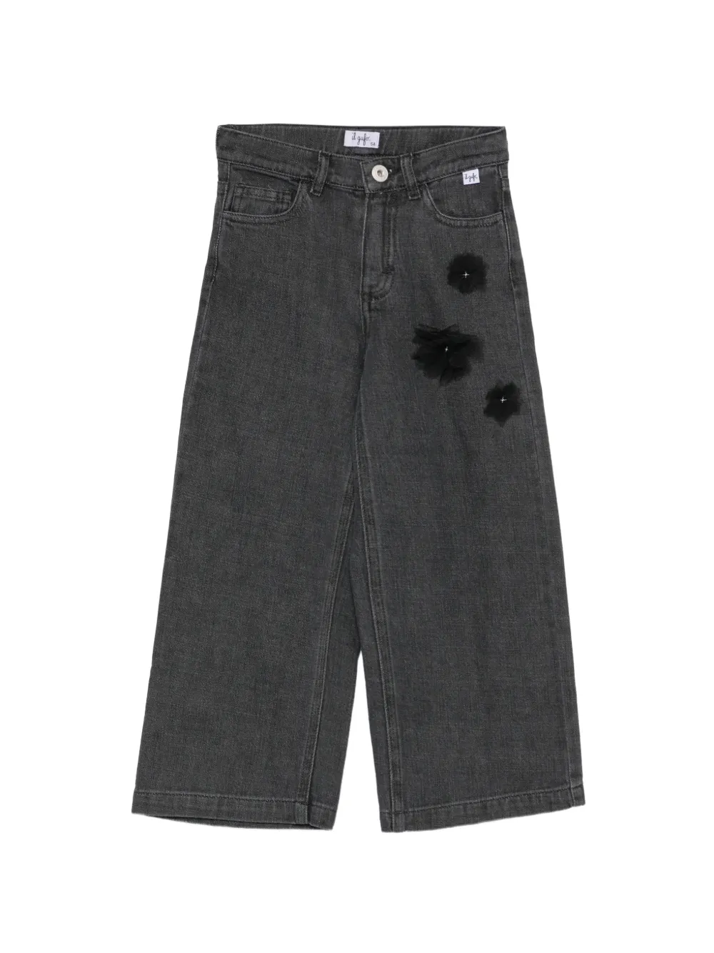Il Gufo flower-appliqué wide-leg jeans - Nero