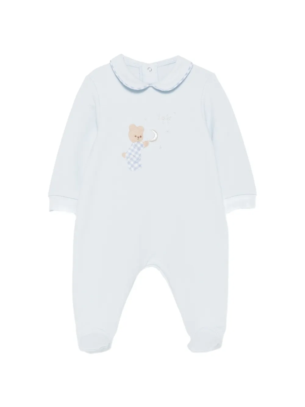 Il Gufo bear-embroidered Peter Pan collar sleepsuit Blauw