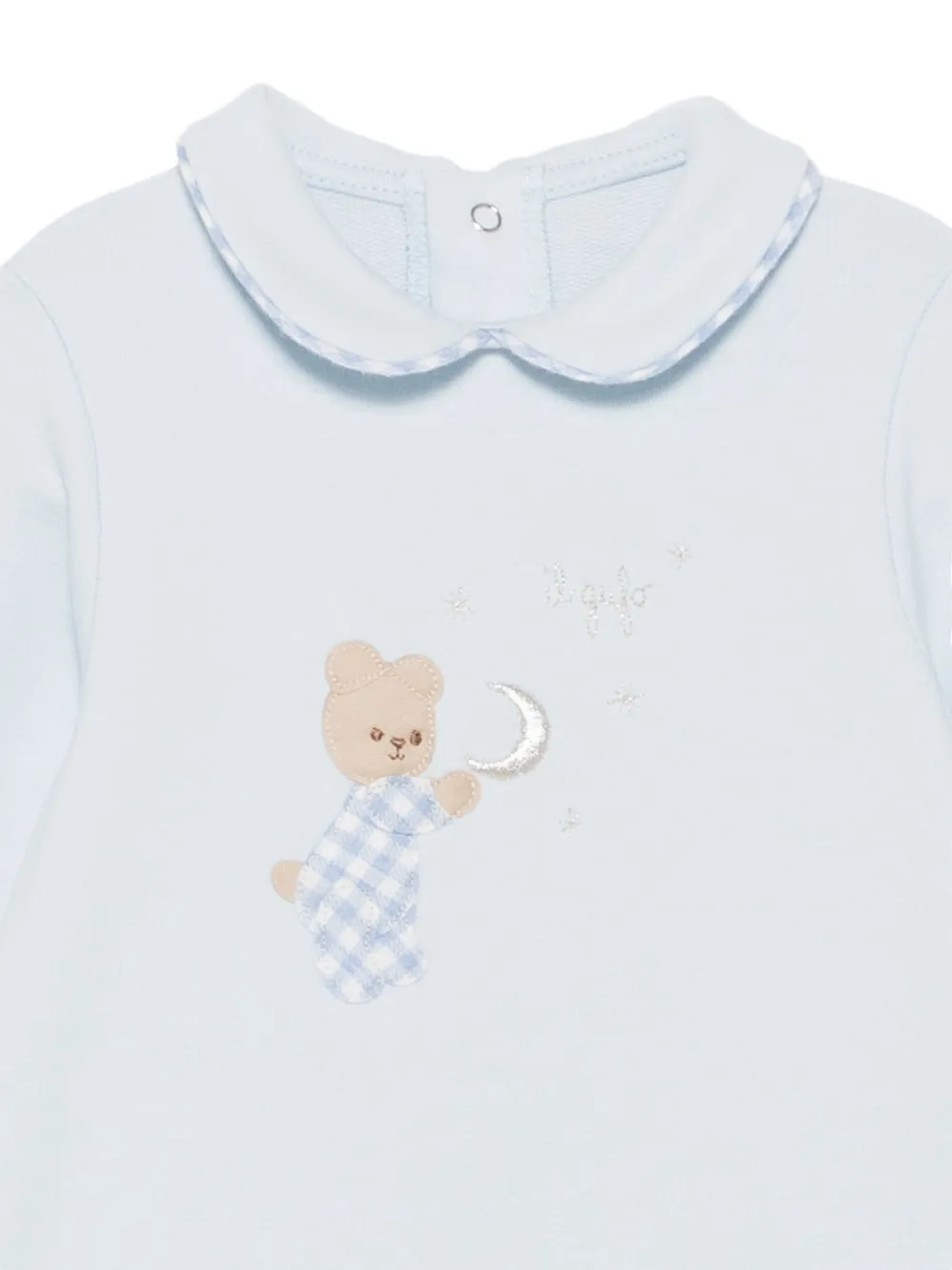 Il Gufo bear-embroidered Peter Pan collar sleepsuit Blauw