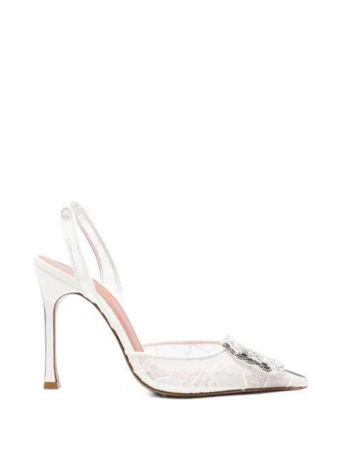 Amina Muaddi Camellia crystal-embellished lace sandals