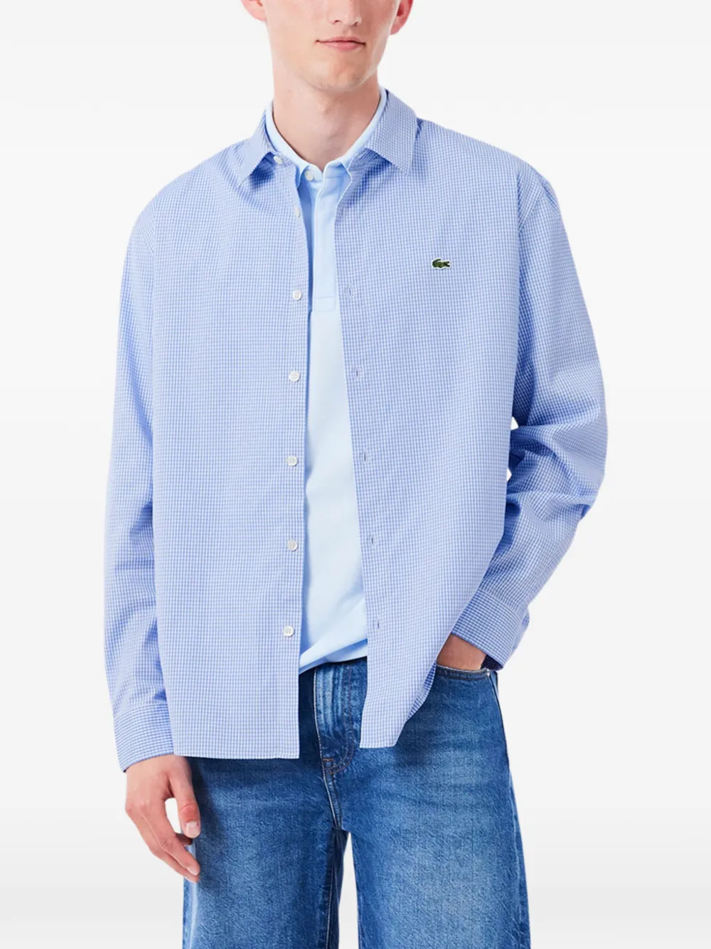 Lacoste regular-fit pinpoint gingham shirt Blauw