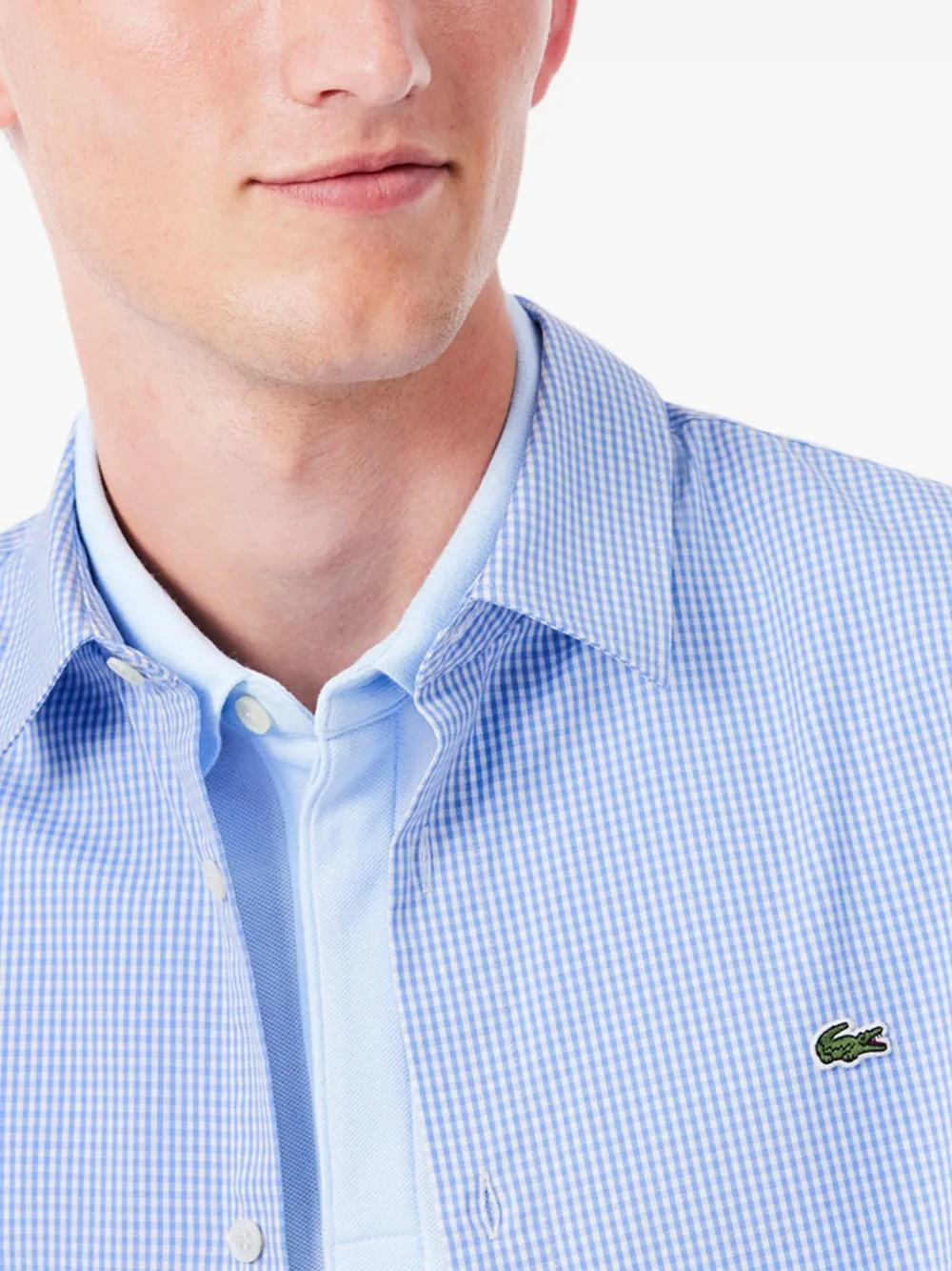 Lacoste regular-fit pinpoint gingham shirt Blauw