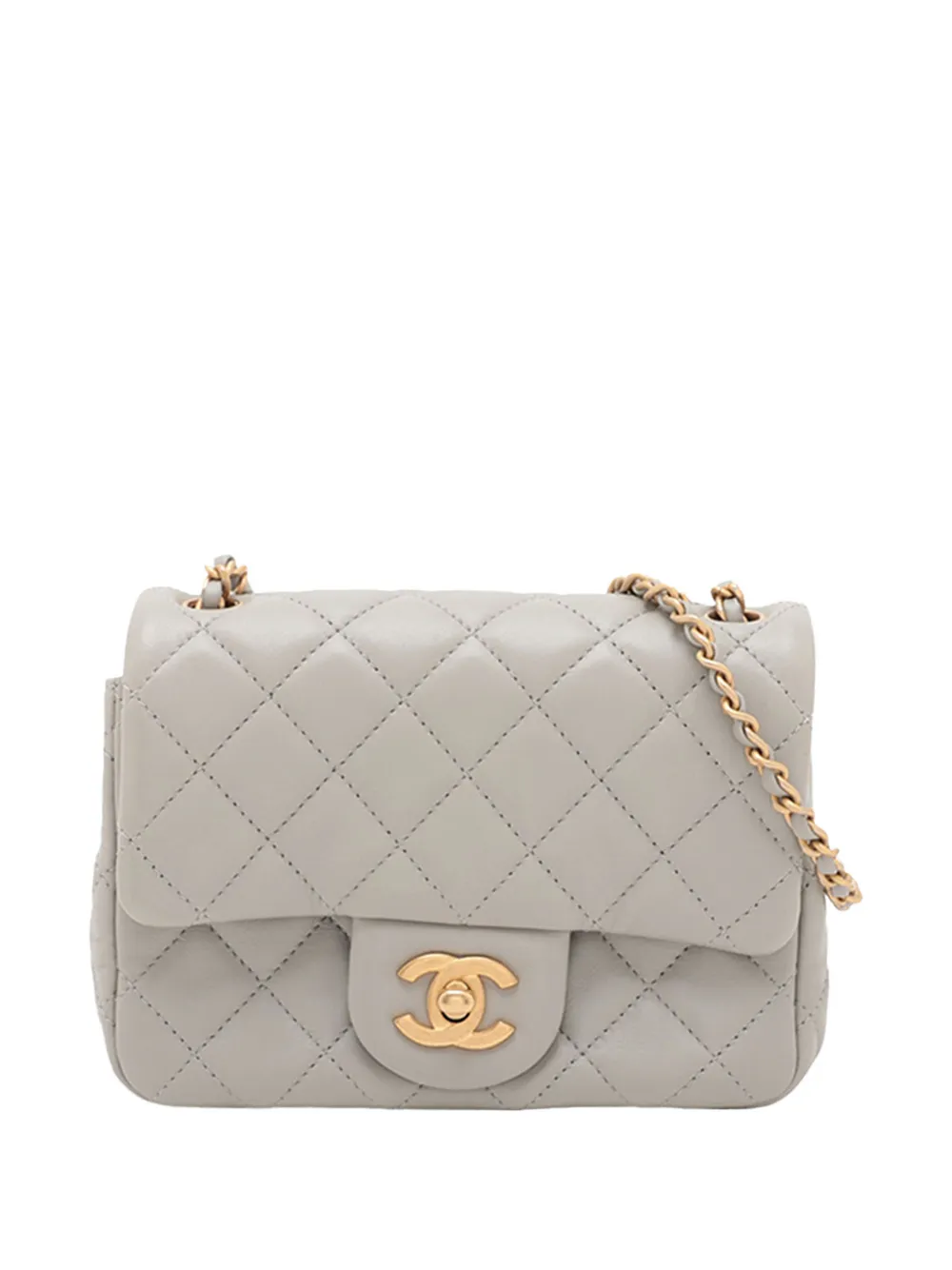 CHANEL Pre-Owned 2021-2026 Mini Square Classic Lambskin Pearl Crush Single Flap crossbody bag - Grey