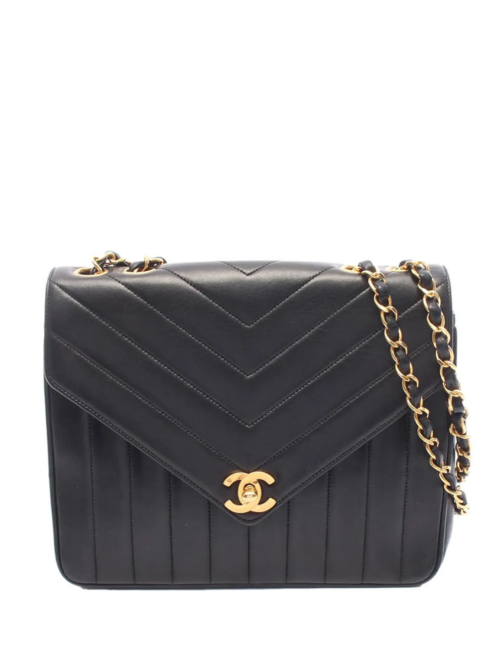 CHANEL Pre-Owned 1991-1994 Small Chevron Lambskin Envelope Flap shoulder bag - Black