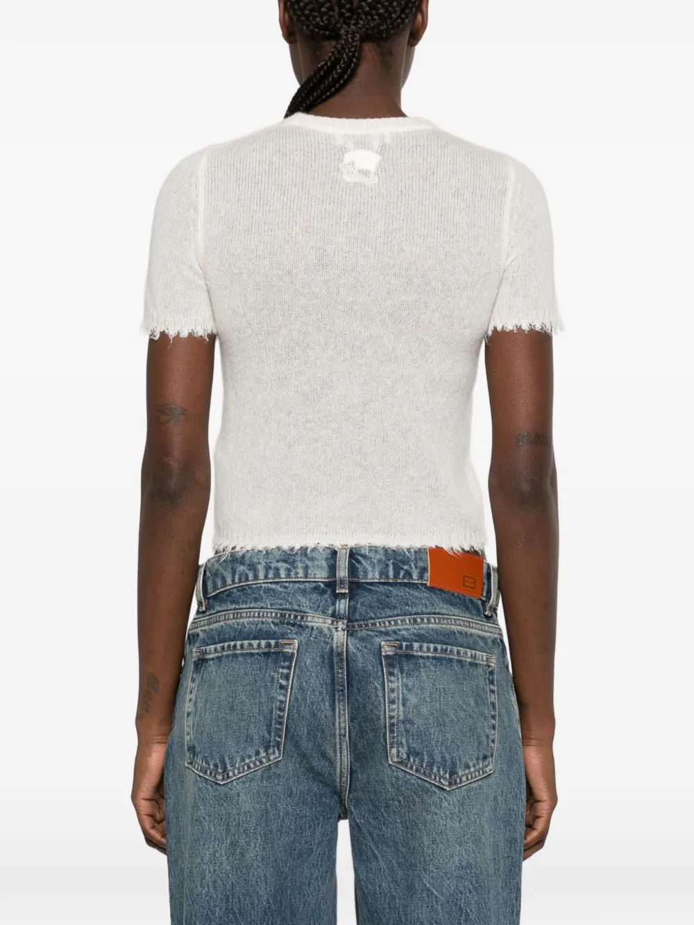 RE DONE embroidered distressed T-shirt Beige