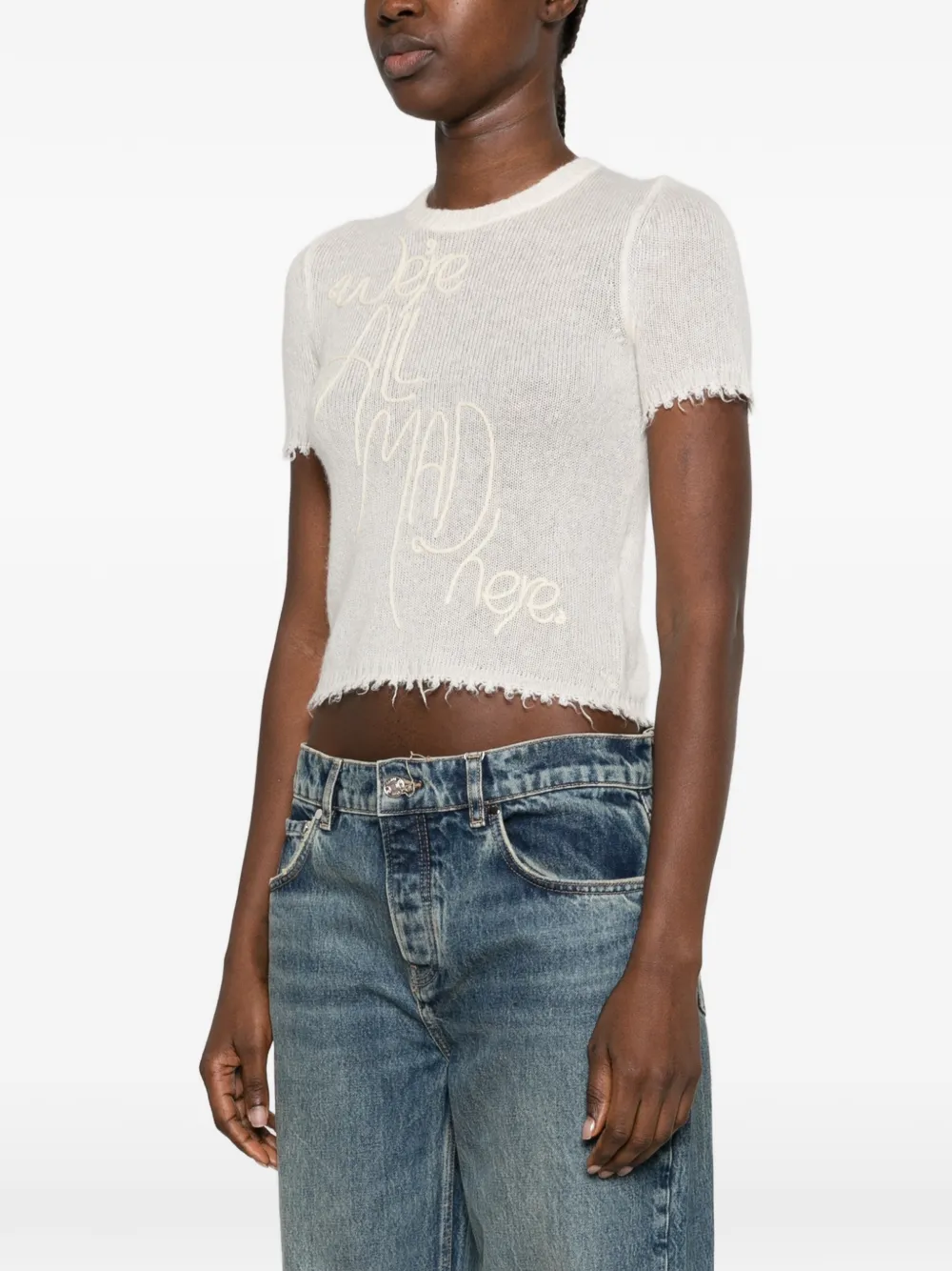 RE DONE embroidered distressed T-shirt Beige