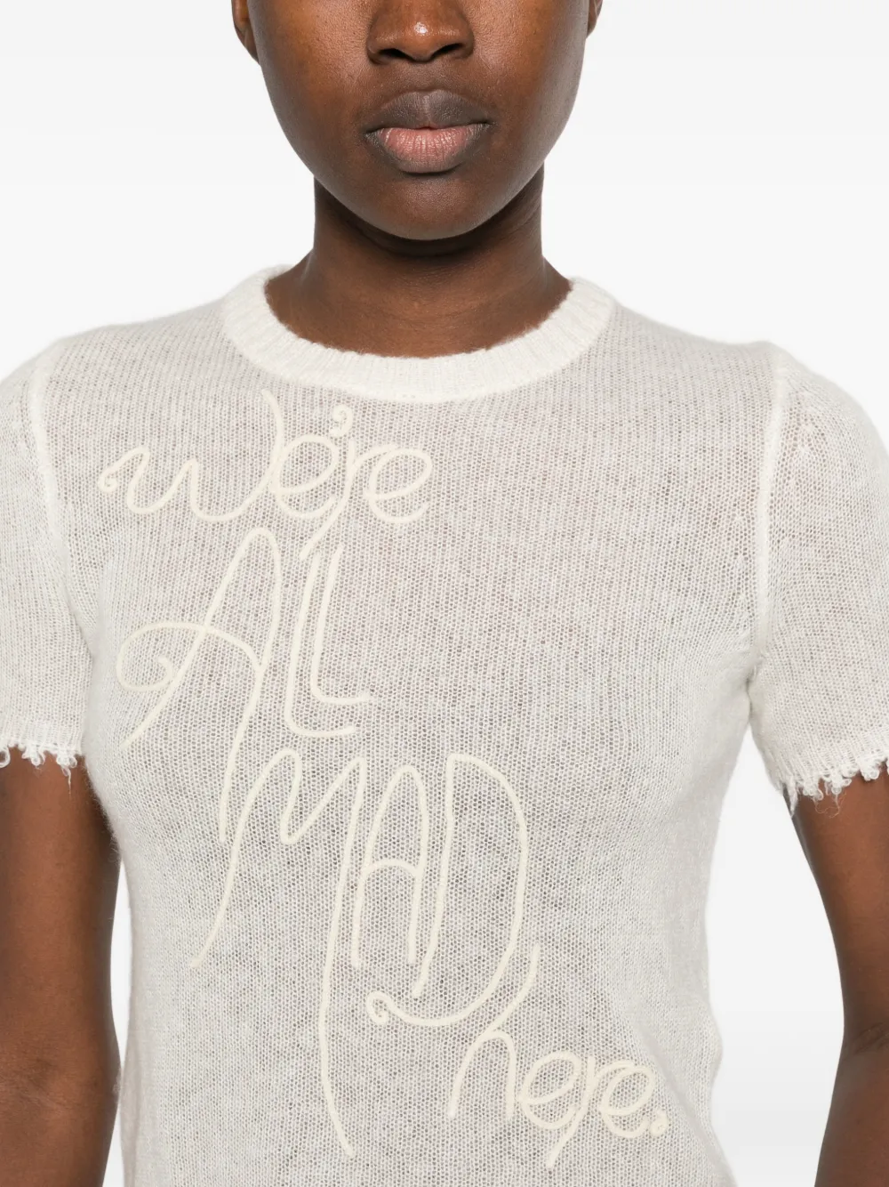 RE DONE embroidered distressed T-shirt Beige