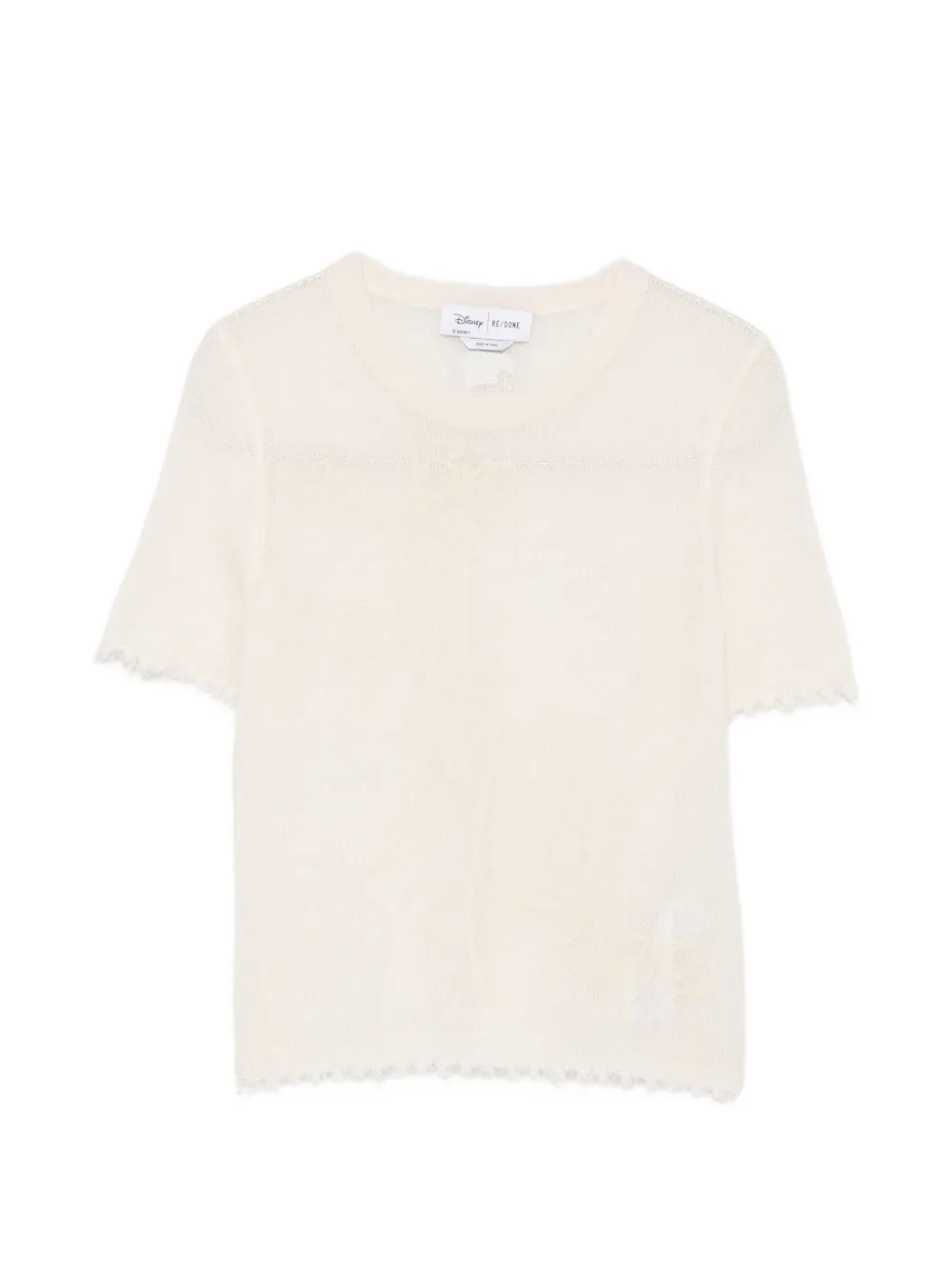 RE DONE embroidered distressed T-shirt Beige