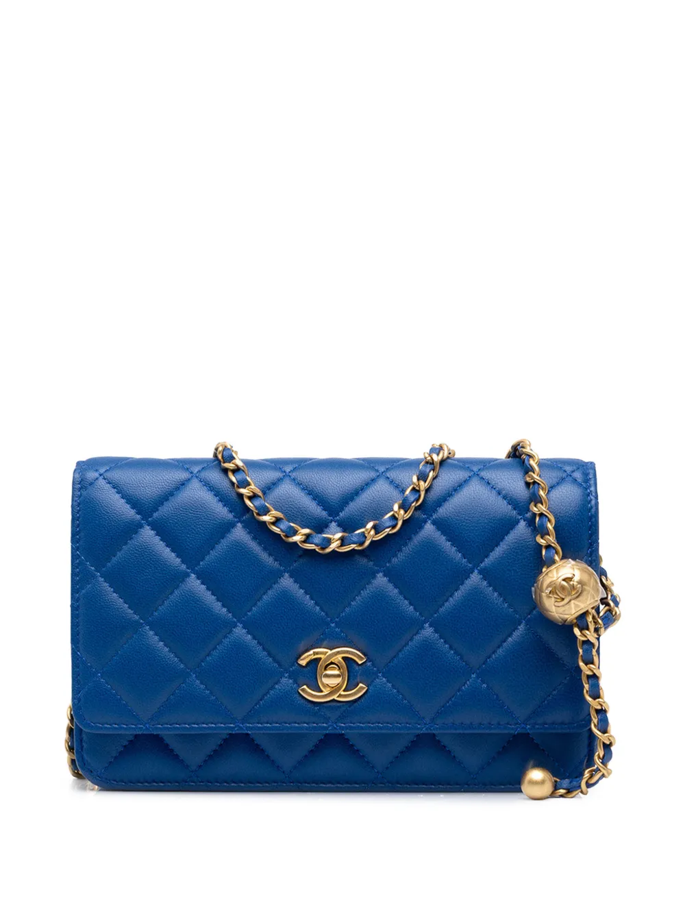 CHANEL Pre-Owned 2021-2026 CC Quilted Lambskin Pearl Crush Wallet On Chain crossbody bag - Blue
