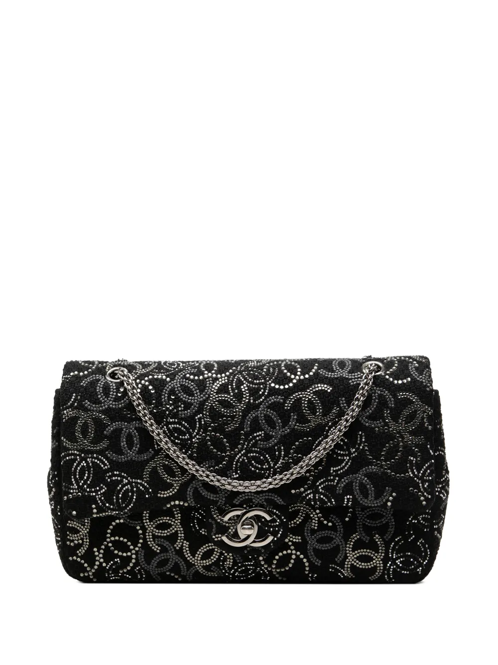CHANEL Pre-Owned 2009-2010 Paris Shanghai Medium Tweed Strass Embellished Pudong Double Flap shoulder bag - Black