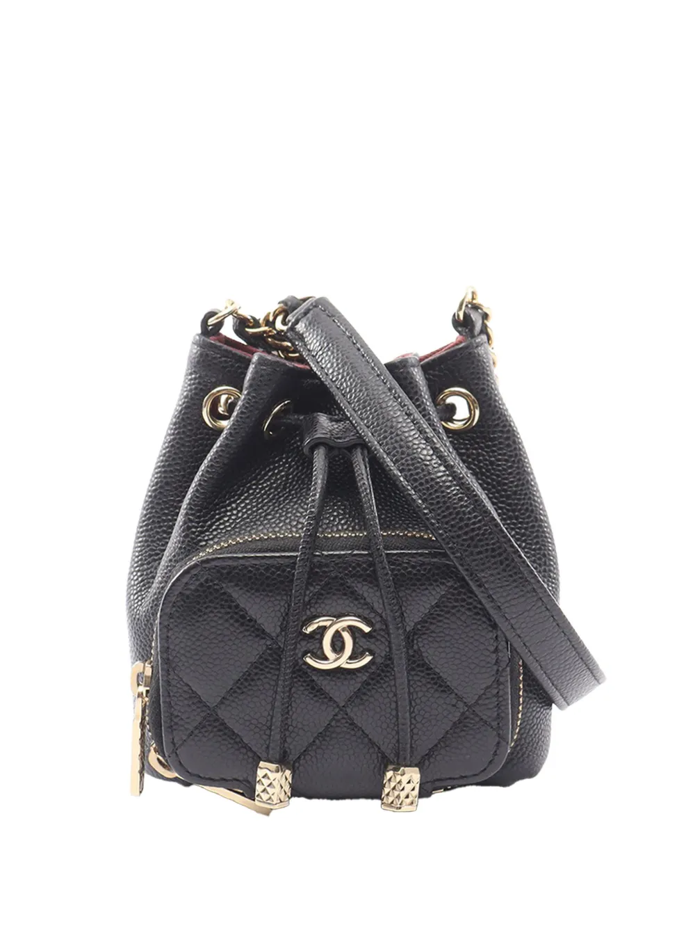 CHANEL Pre-Owned 2021-2026 Quilted Leather Drawstring bucket bag - Black