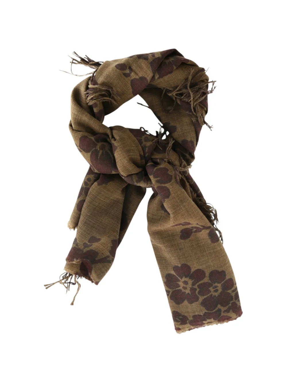 Uma Wang floral-print fringed scarf Bruin