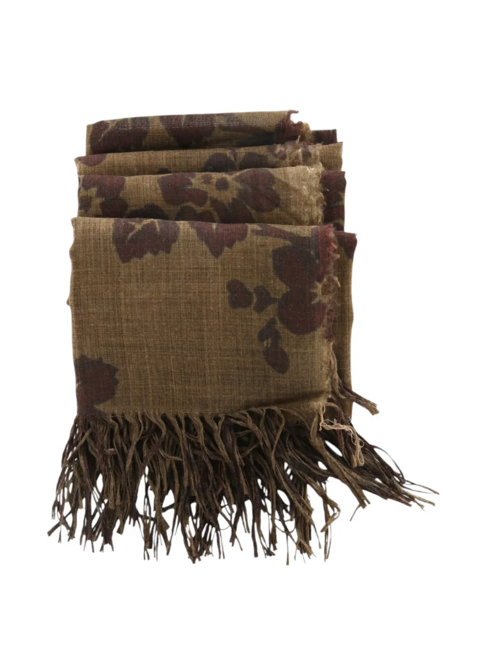 Uma Wang floral-print fringed scarf Bruin