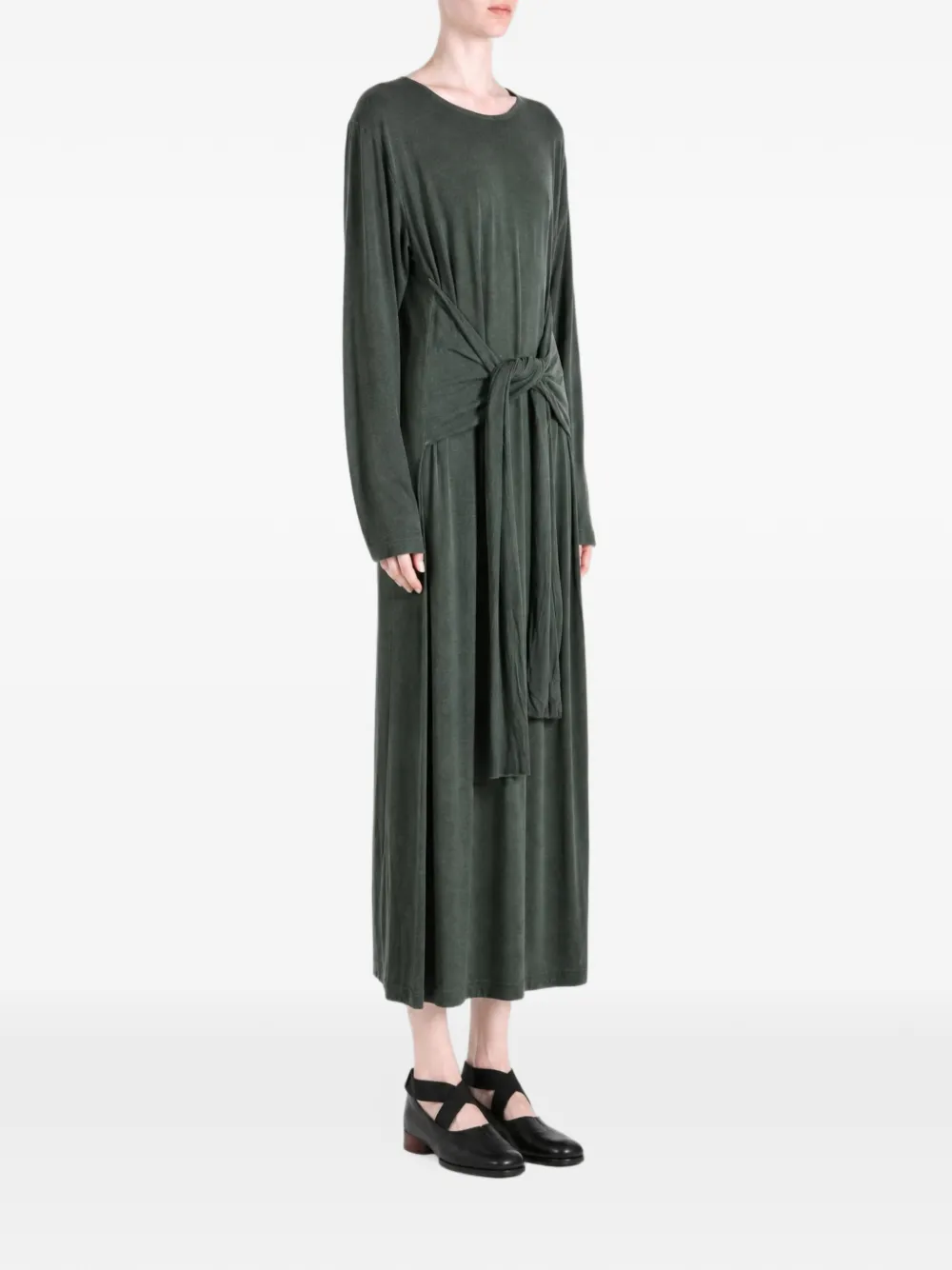 Uma Wang knot-detail long-sleeve midi dress Groen