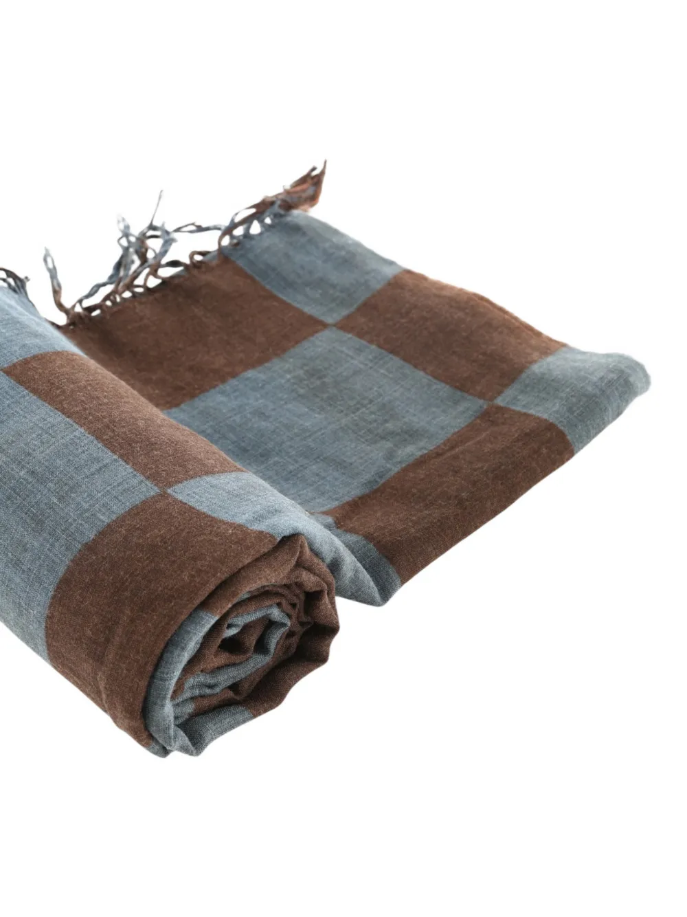 Uma Wang checkered frayed scarf Bruin