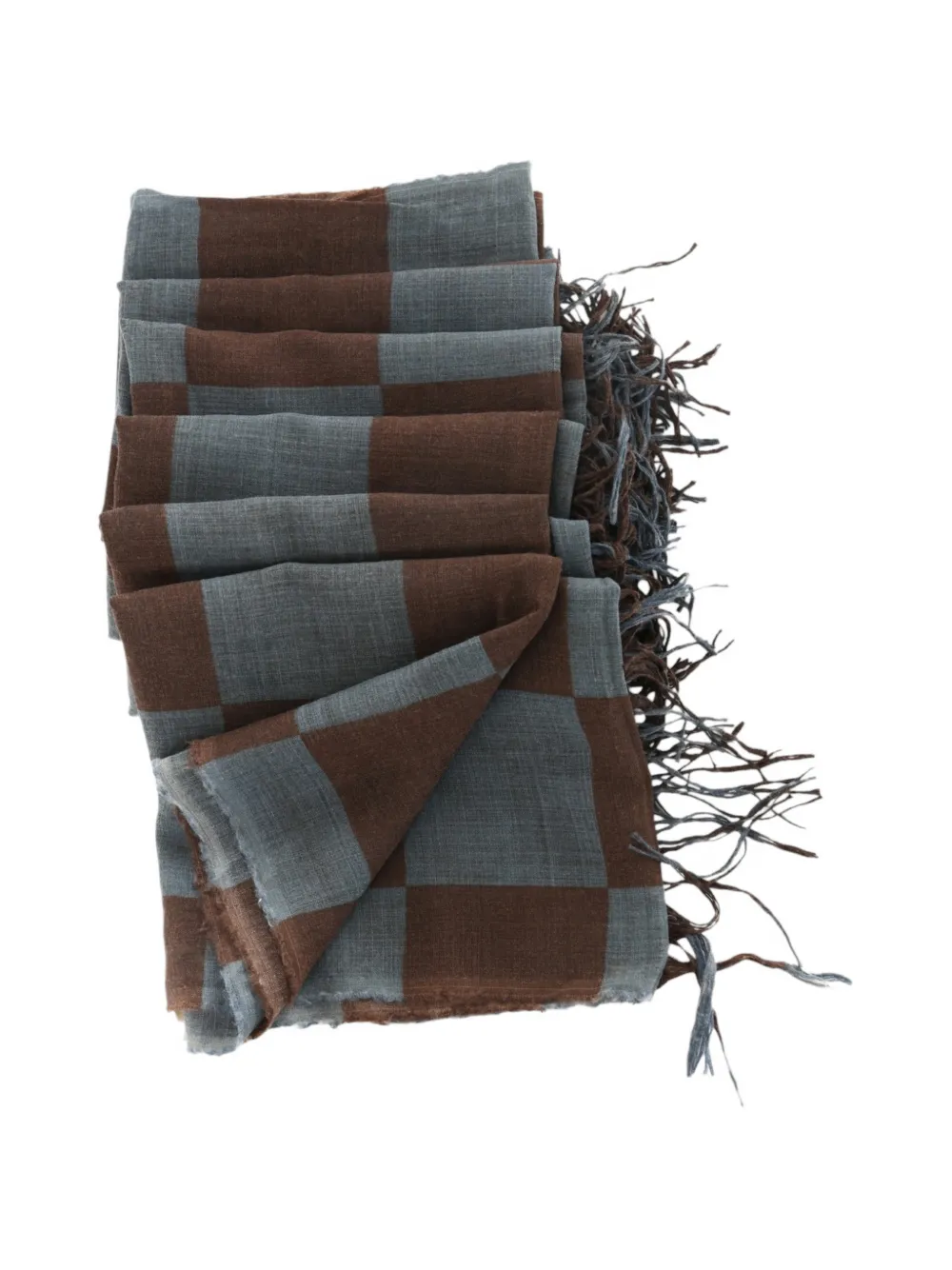 Uma Wang checkered frayed scarf Bruin