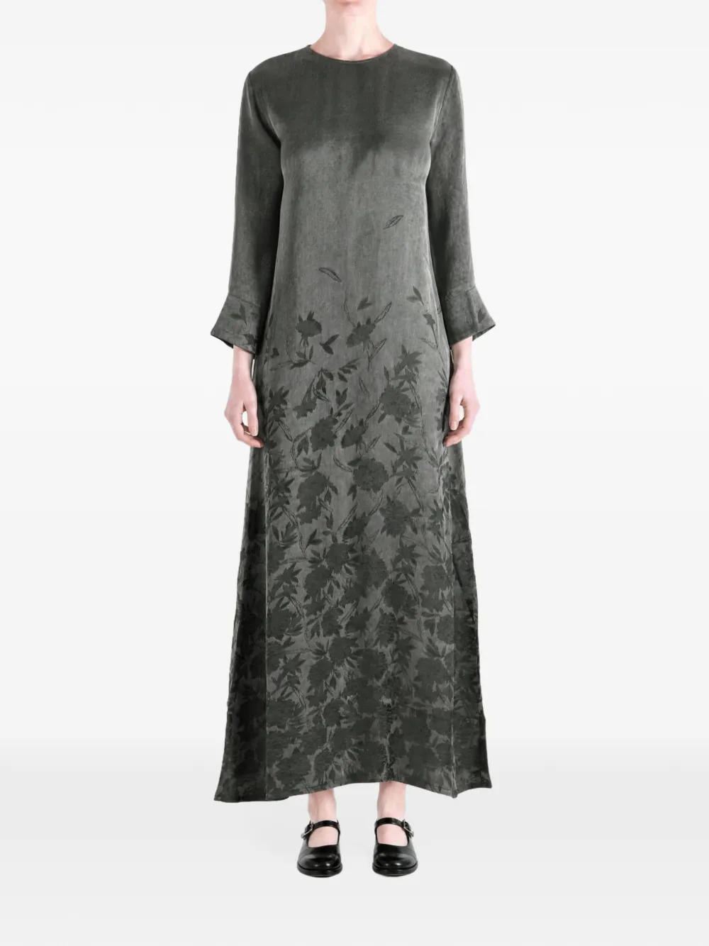 Uma Wang floral-jacquard long-sleeve maxi dress Grijs