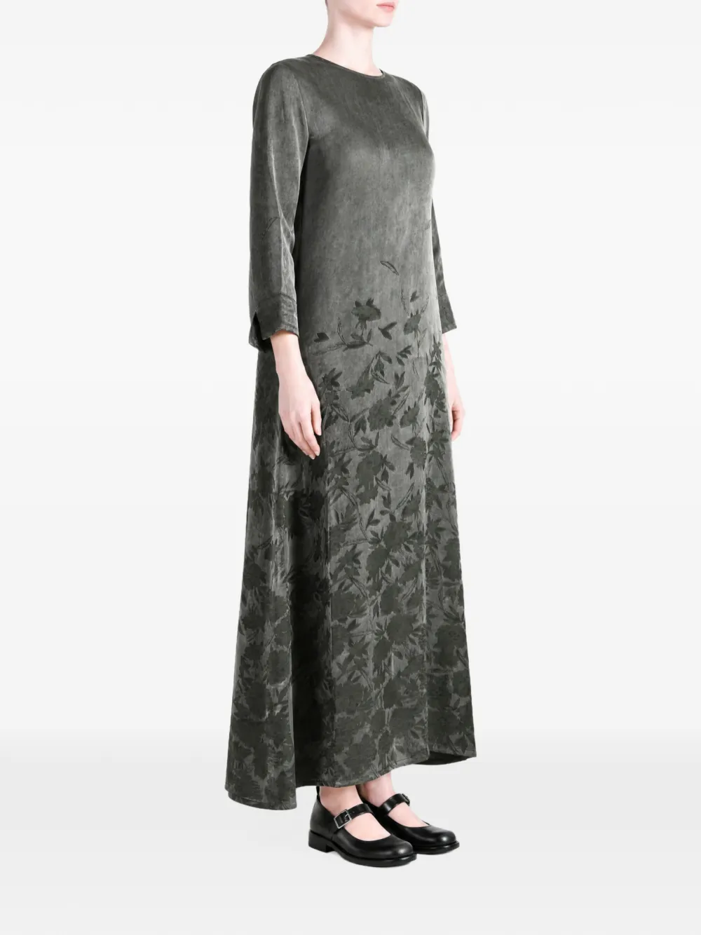 Uma Wang floral-jacquard long-sleeve maxi dress Grijs