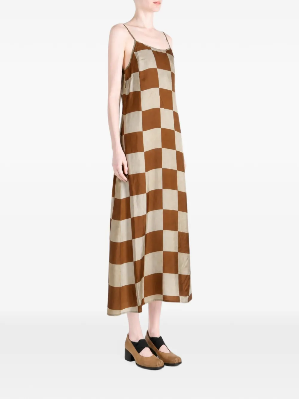 Uma Wang Anaya check-print midi dress Bruin