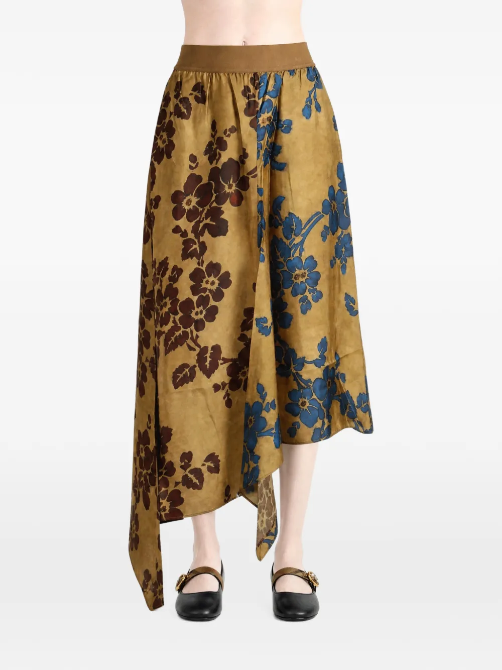 Uma Wang floral-print asymmetric skirt Beige