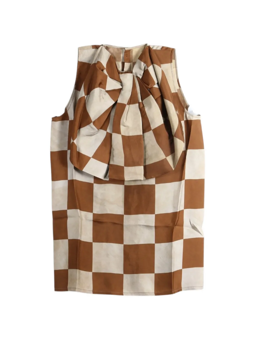 Uma Wang check-print oversized-bow top - Marron Uma Wang check-print oversized-bow top - Marron