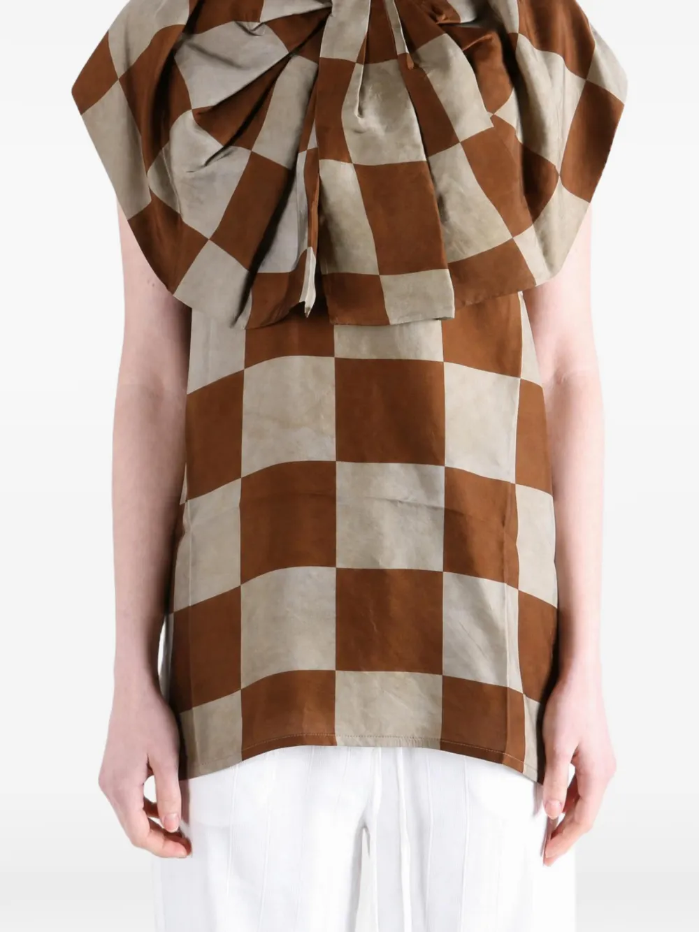 Uma Wang check-print oversized-bow top Bruin