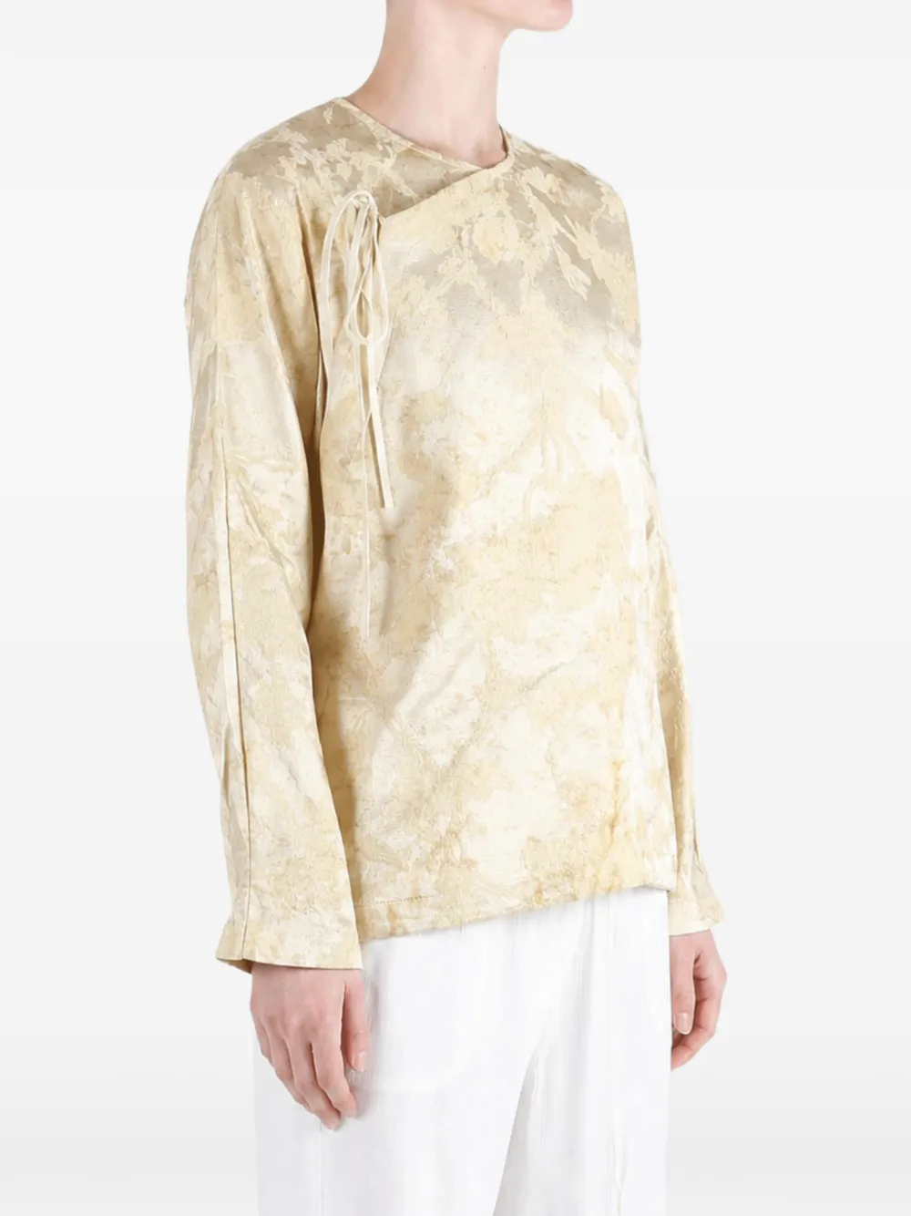 Uma Wang Kika floral-jacquard wrap blouse Beige