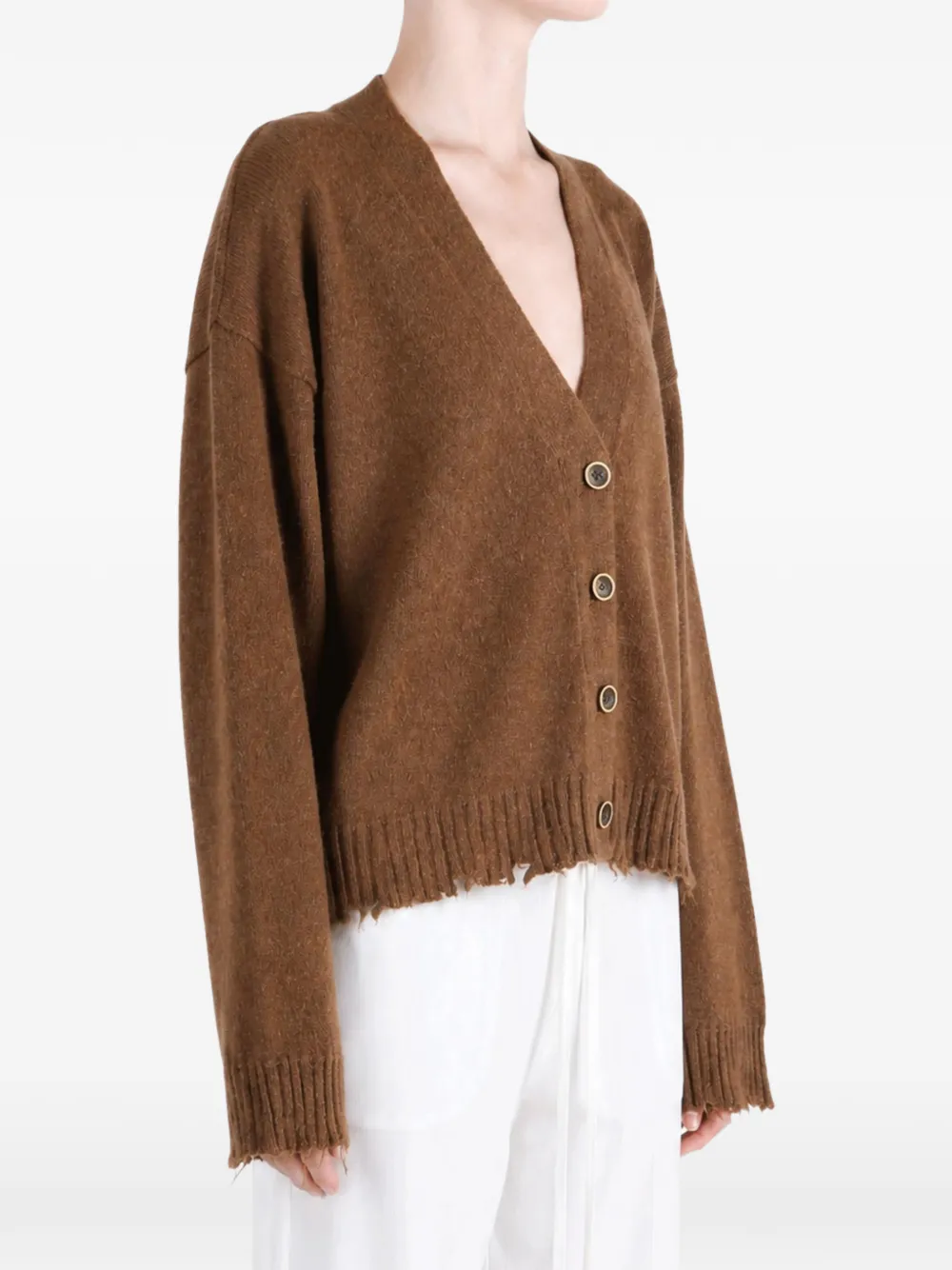 Uma Wang distressed V-neck cardigan Bruin