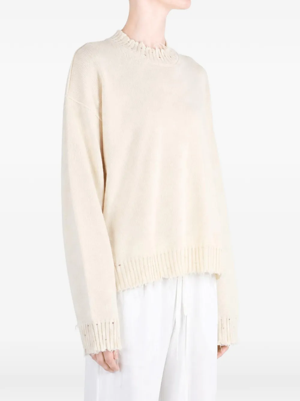Uma Wang distressed-effect ribbed-trim sweater Beige