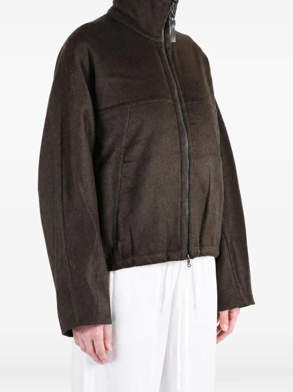 Brunello Cucinelli hand-crafted bomber jacket in virgin wool double cloth with monili Bruin