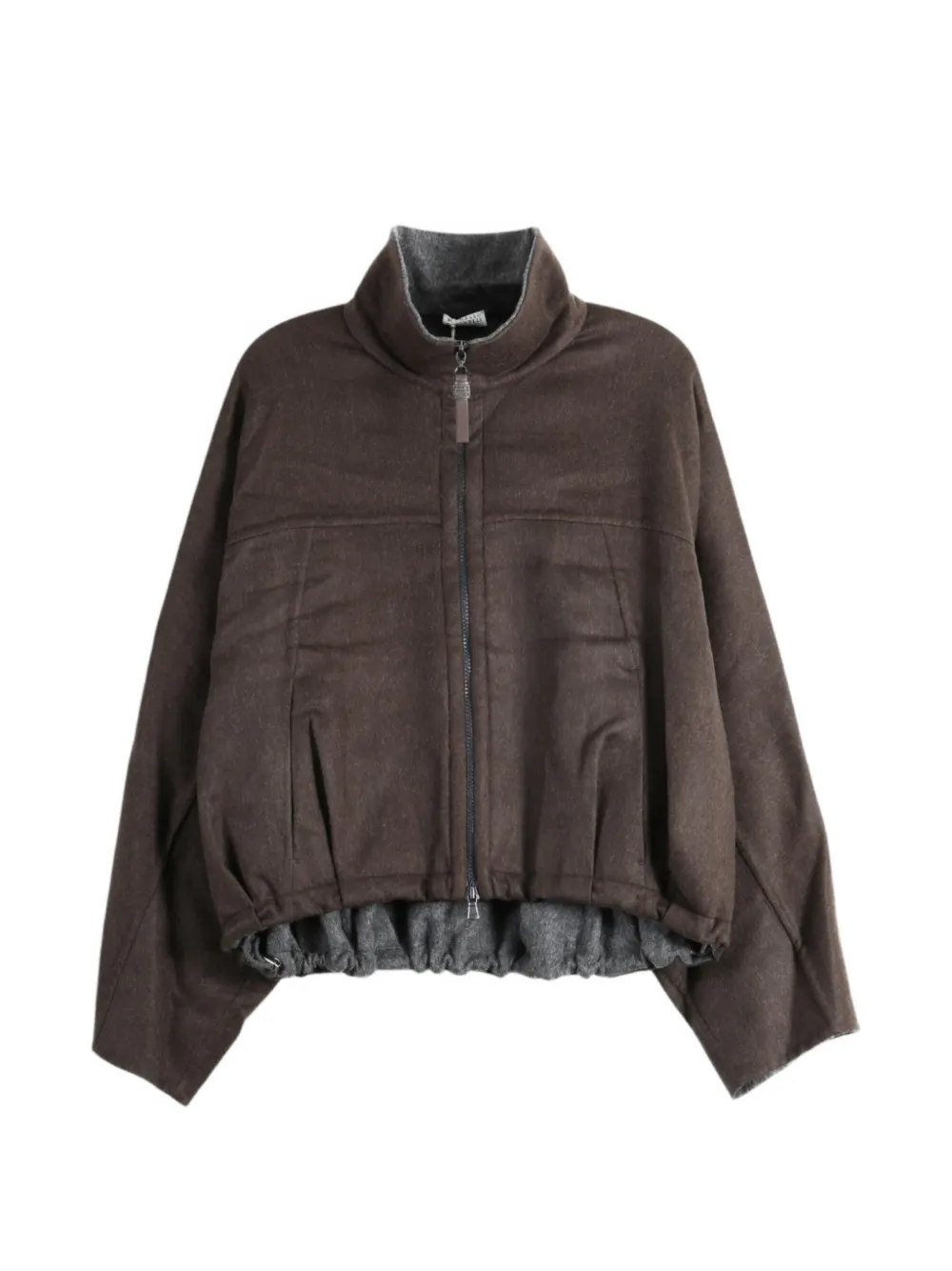 Brunello Cucinelli hand-crafted bomber jacket in virgin wool double cloth with monili Bruin