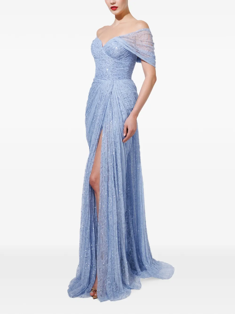 Iris Serban sequin-embellished draped maxi dress Blauw
