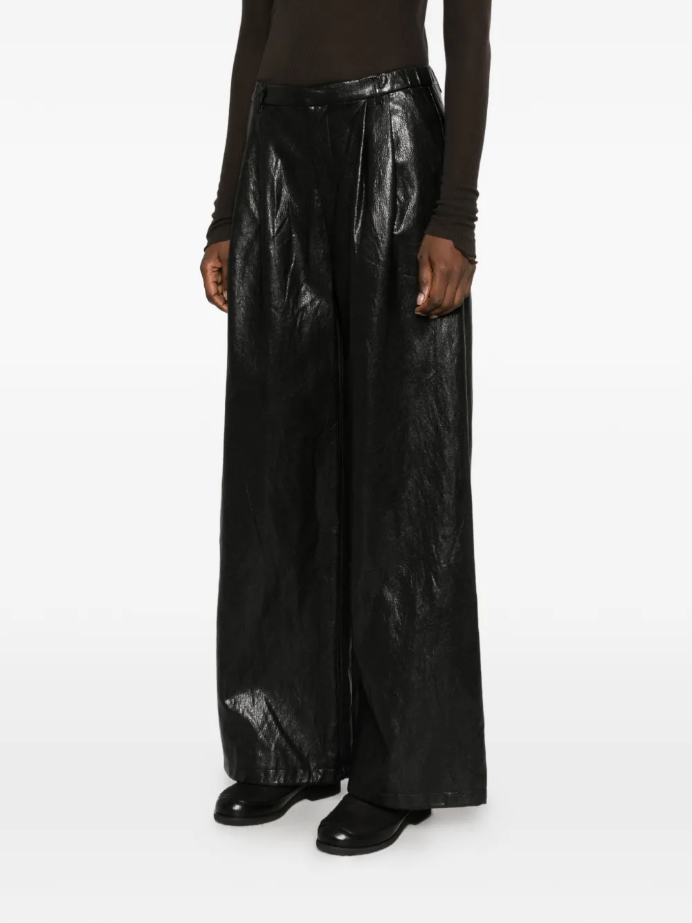Eleh pleated leather palazzo pants Zwart