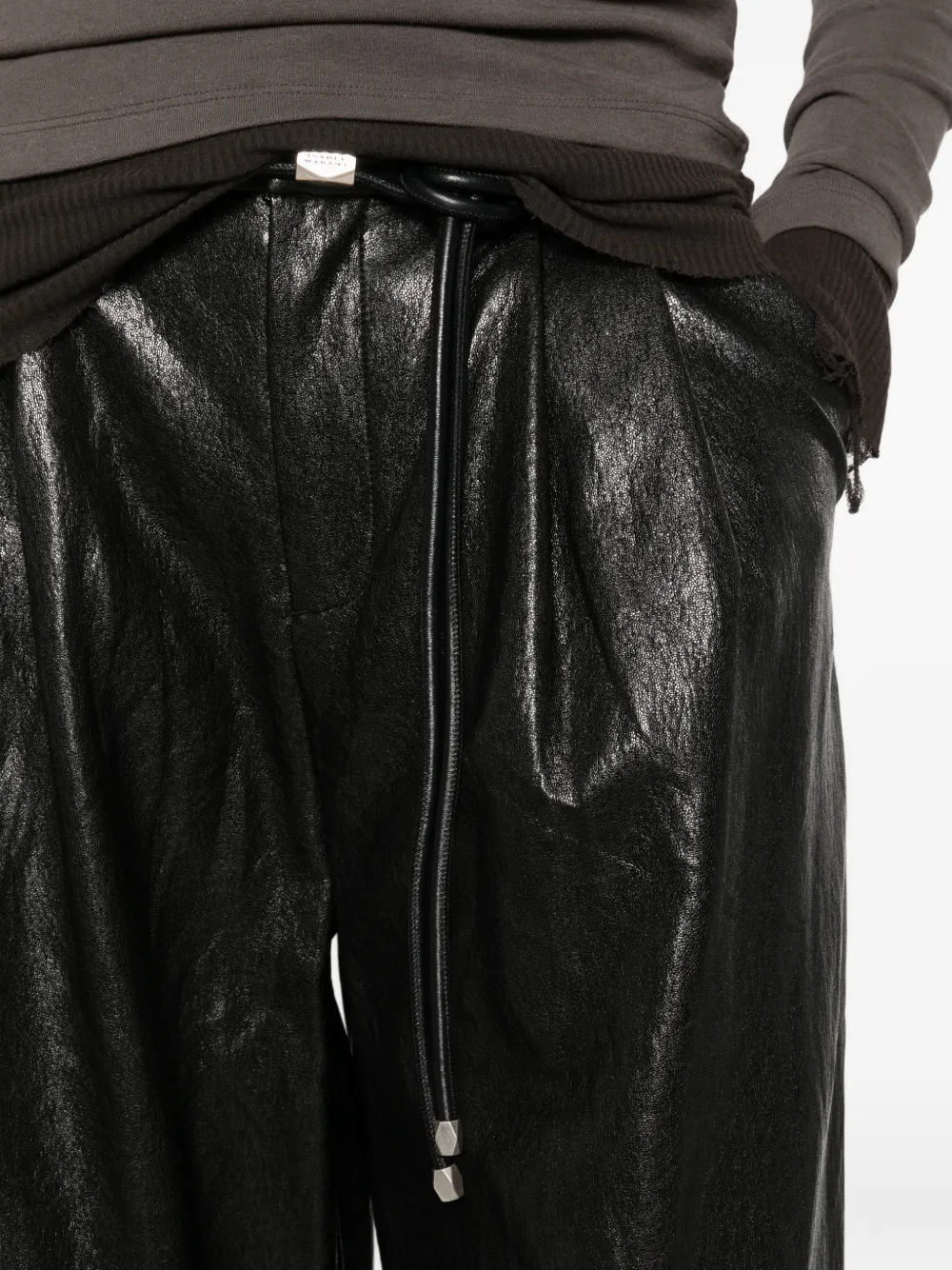 Eleh pleated leather palazzo pants Zwart