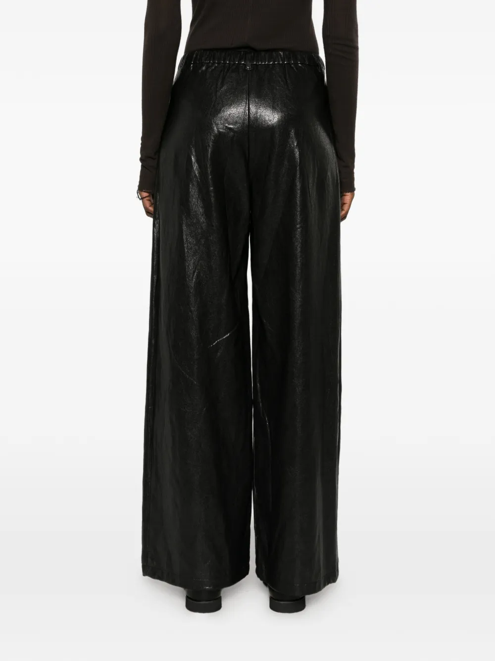 Eleh pleated leather palazzo pants Zwart