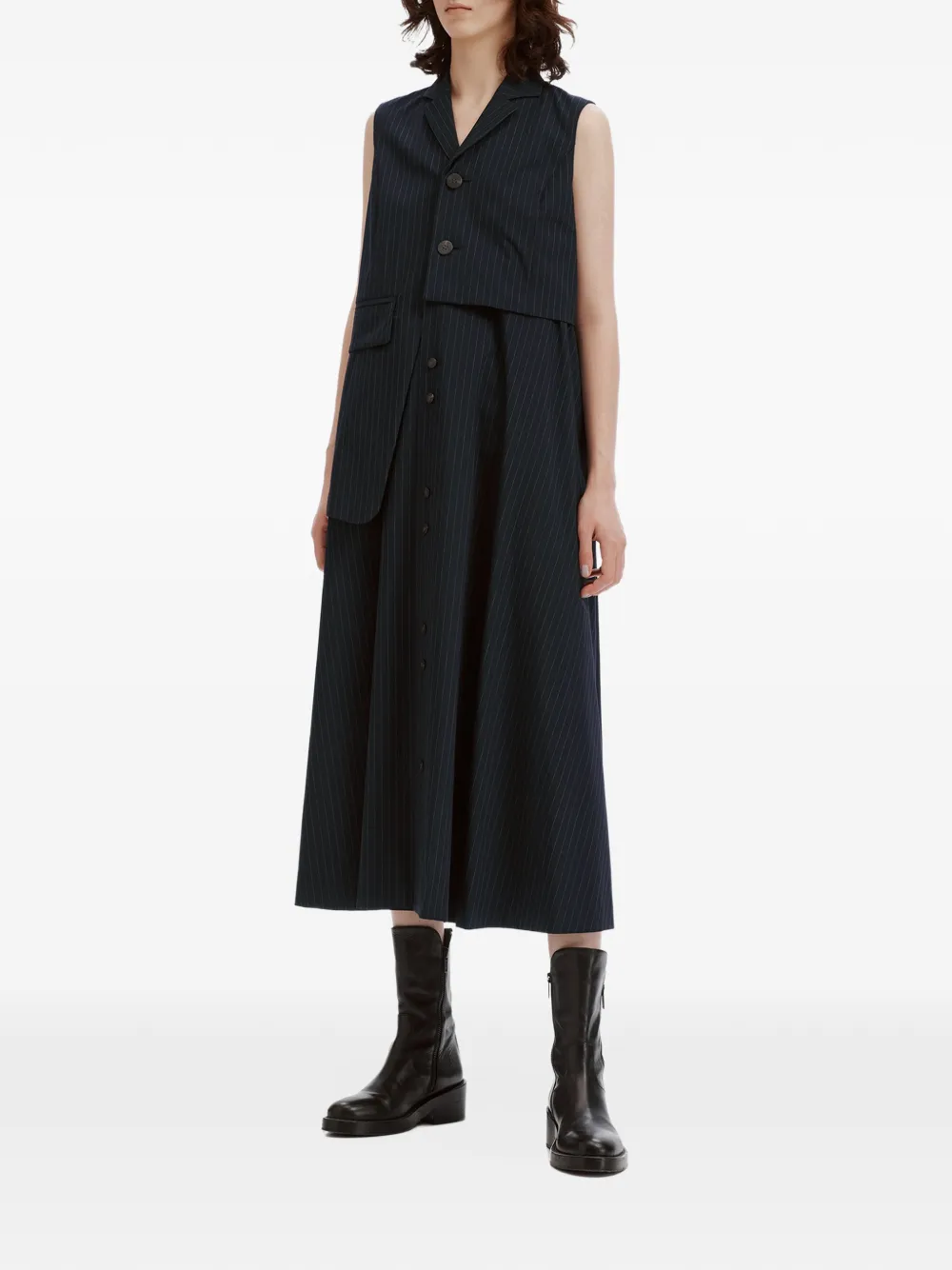 Enföld pinstripe layered-detail midi dress Blauw