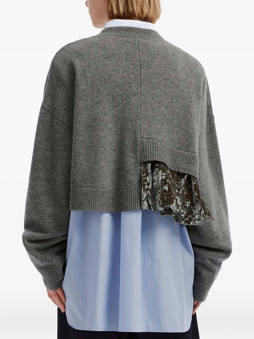Enföld velvet-panel cropped cardigan Grijs