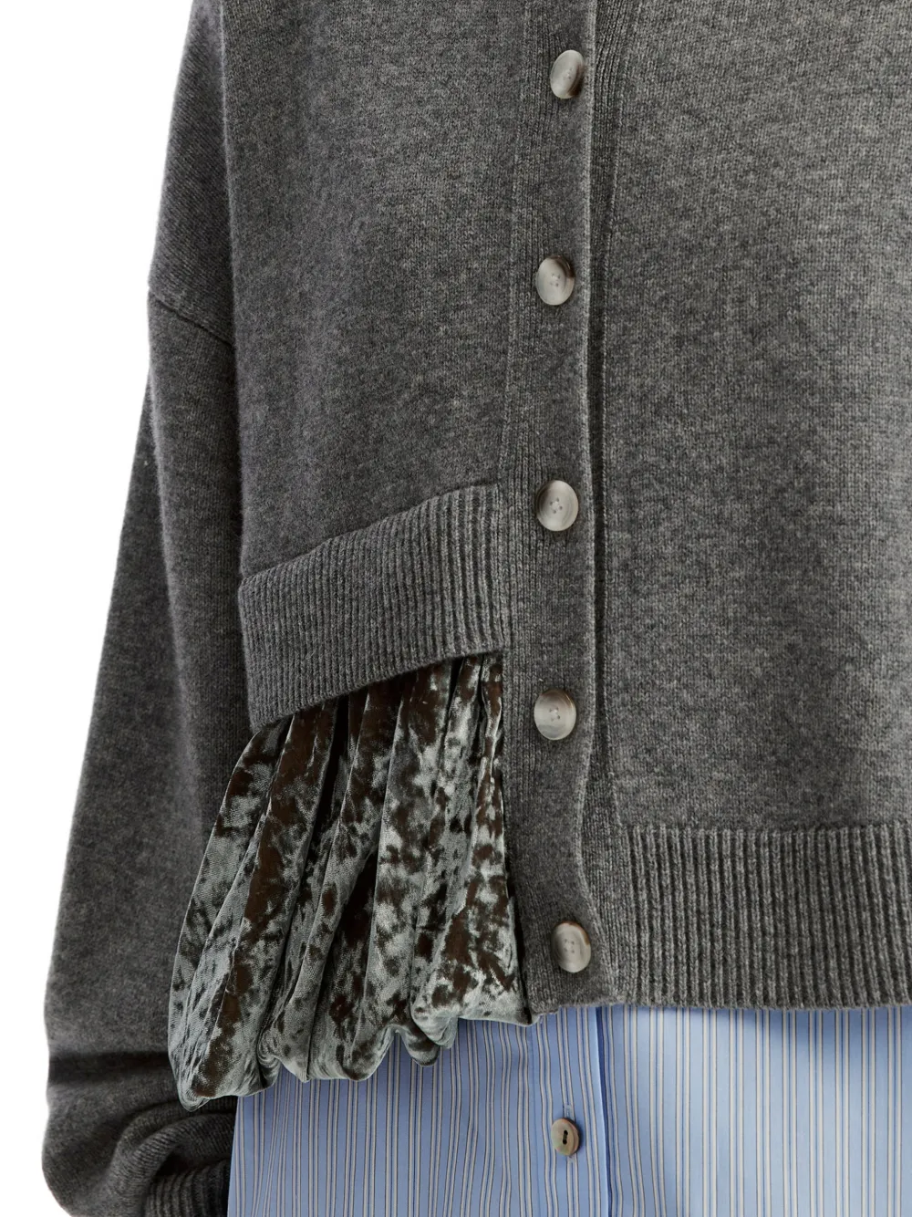Enföld velvet-panel cropped cardigan Grijs