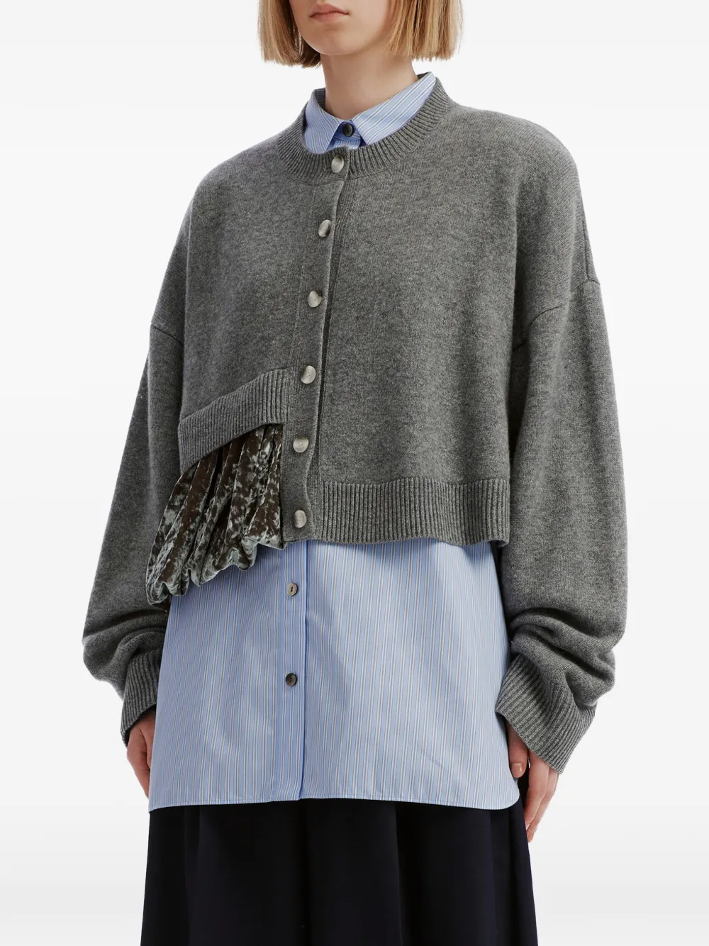 Enföld velvet-panel cropped cardigan Grijs