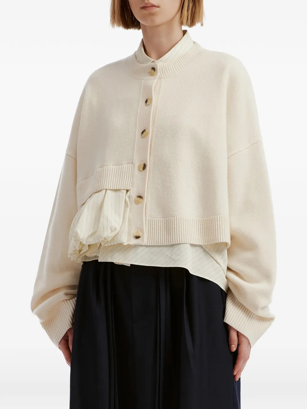 Enföld ruffled layered-effect cardigan Beige