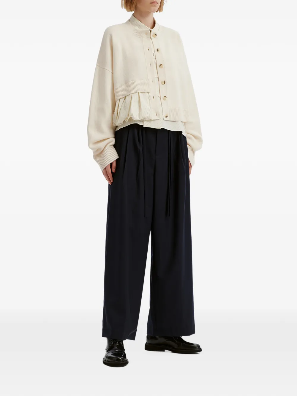 Enföld ruffled layered-effect cardigan Beige
