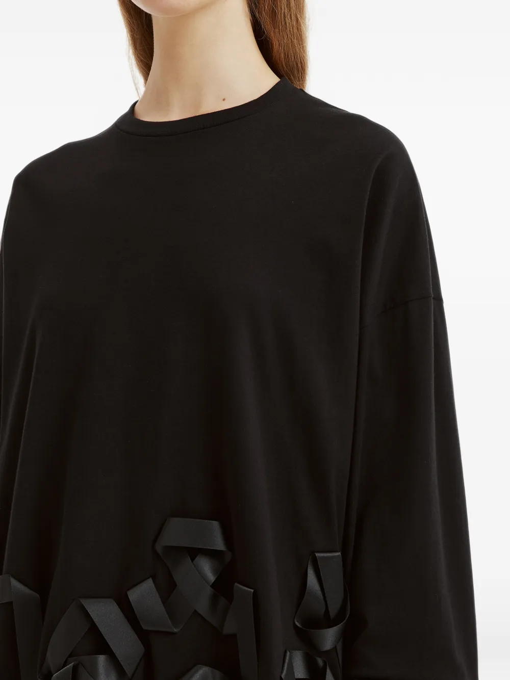 Enföld ribbon-embellished long-sleeve T-shirt Zwart