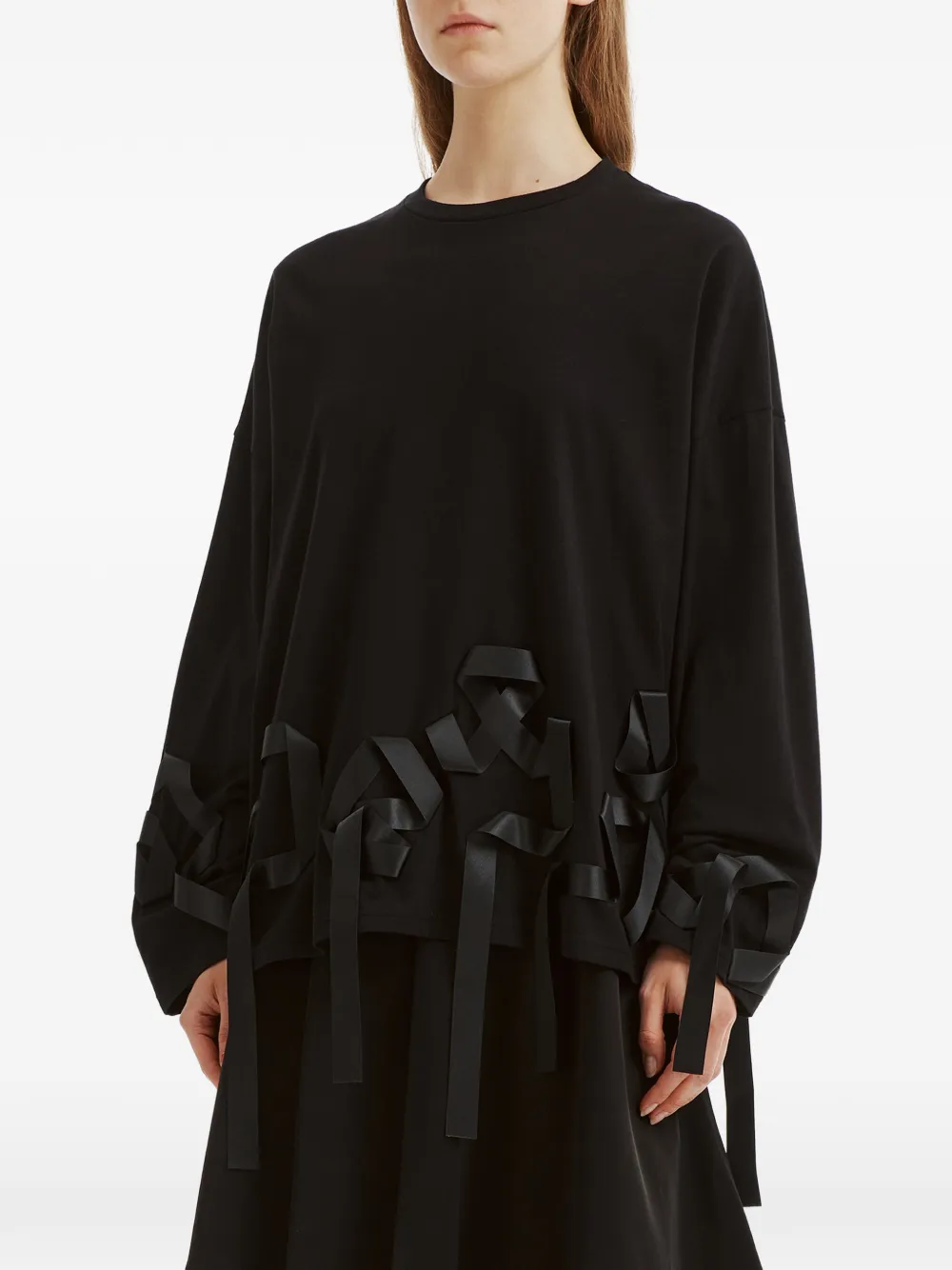 Enföld ribbon-embellished long-sleeve T-shirt Zwart