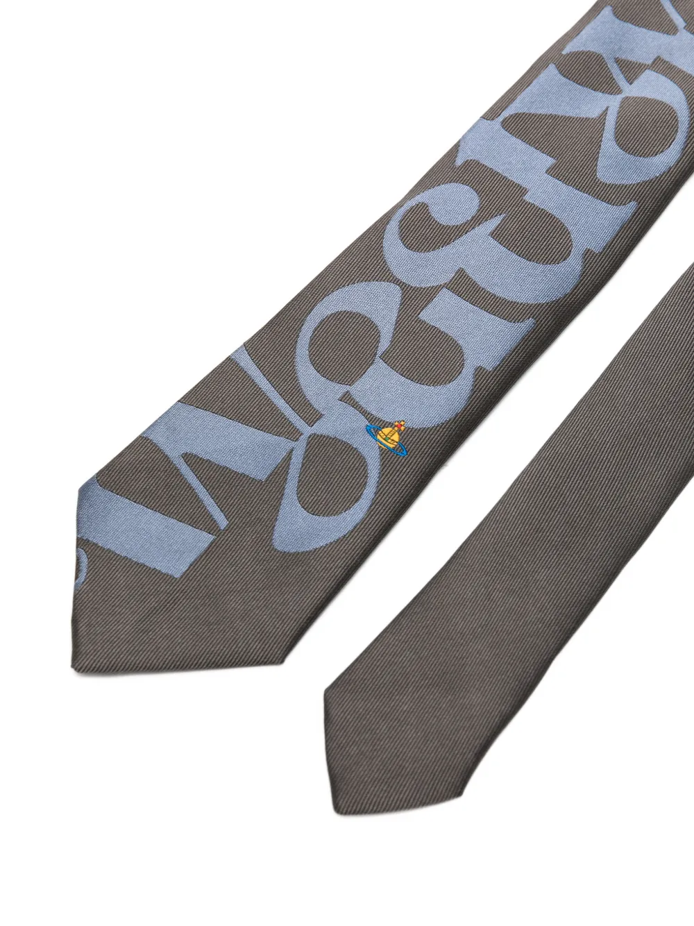 Vivienne Westwood logo-print silk tie Grijs